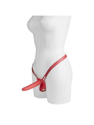 Podwójny strap-on koloru czerwonego na szelkach - image 2