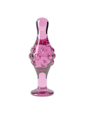 Różowy korek analny szklany stylowy z  wypustkami - image 2