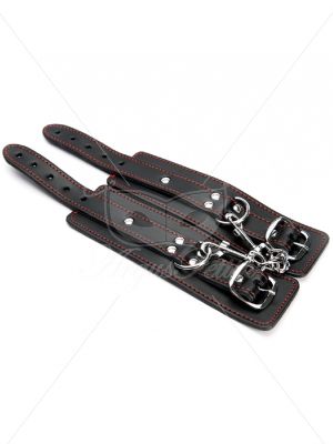 Kajdanki skórzane mocne BDSM z łańcuszkiem czarne - image 2